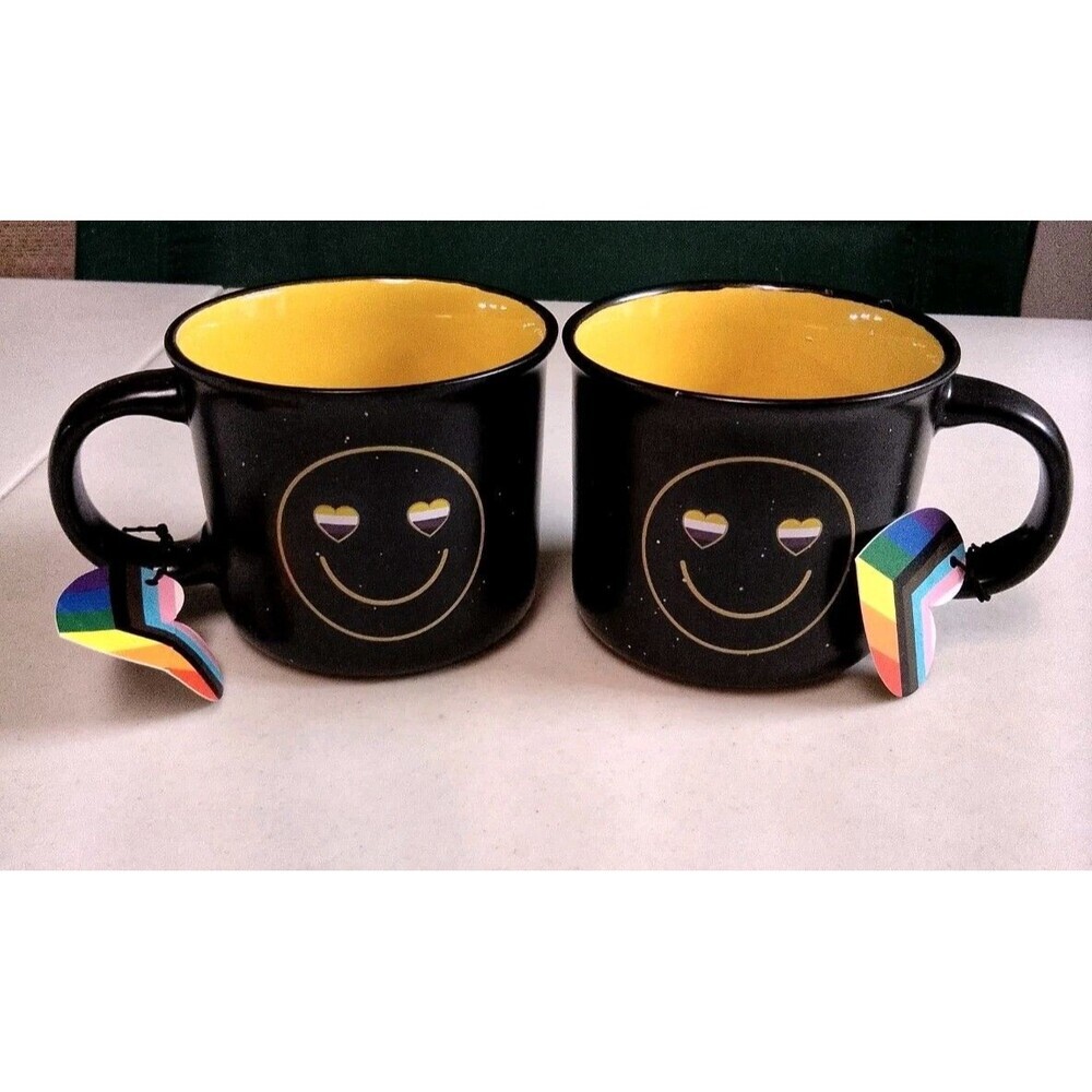 NWT Sheffield Home "Be You" Pride Mug Set of 2 Non-Binary Heart Eyes Smiley Face - Picture 2 of 16